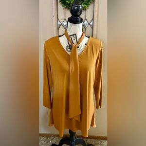 Susan Graver size medium gold blouse with matching scarf, EUC
